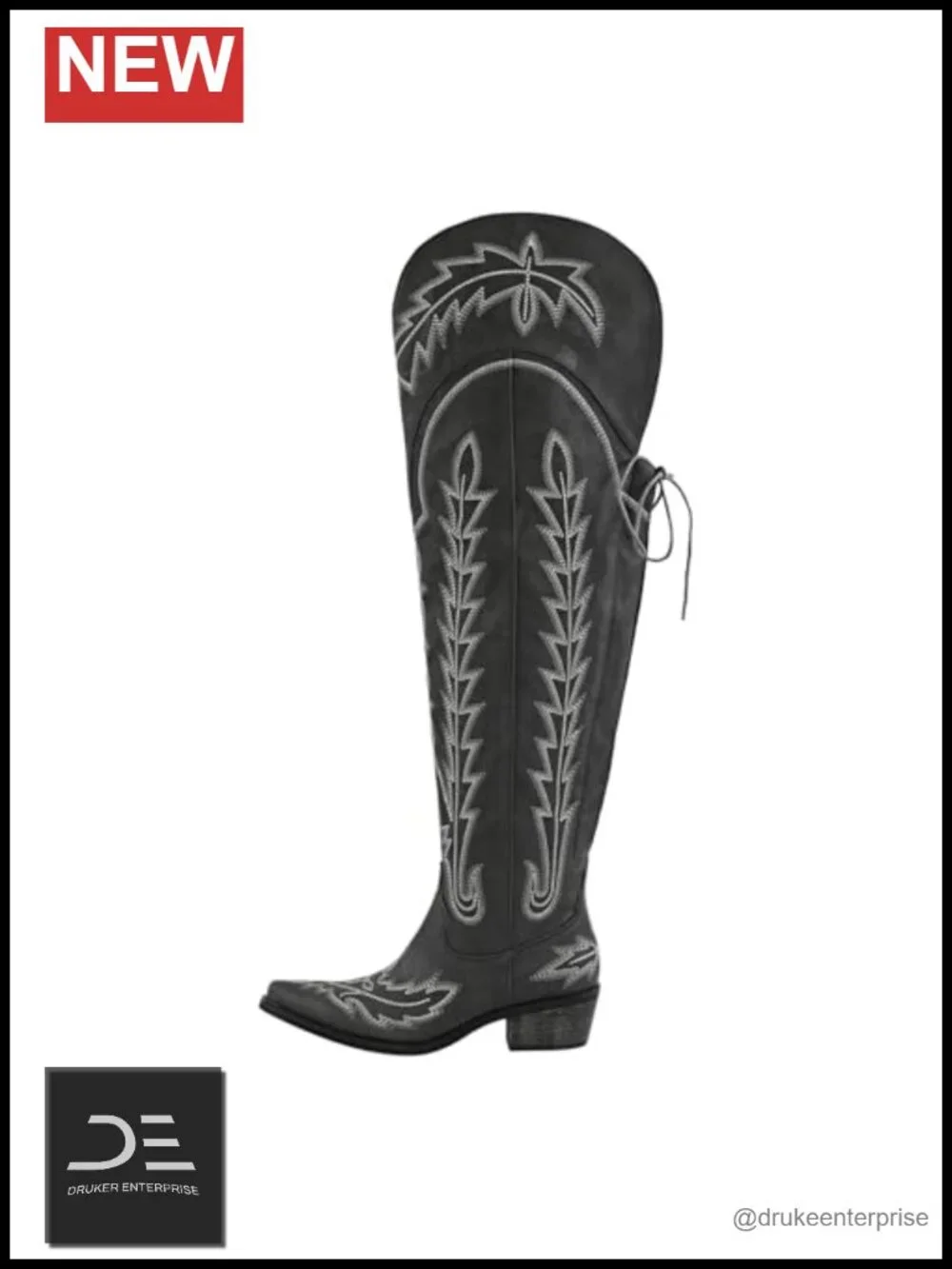 Cowboy Boots for Women Embroidered Thigh High Chunky Heel